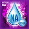 Na Natrium Vector. Mineral Blue Drop Icon. Vitamin Liquid Droplet Icon. Substance For Beauty, Cosmetic, Heath Promo Ads