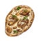 Naan. Indian traditional food. Vector vintage hatching color illustration.