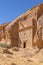 Nabatean rock cut ruins at the Hegra archaeological area