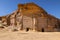 Nabatean rock cut ruins at the Hegra archaeological area