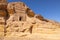 Nabatean rock cut ruins at the Hegra archaeological area