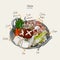 Nabe, Japanese hot pot. hand draw sketch vector