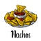 Nachos- mexican traditional food. Vector vintage engraved illustration for menu, poster, web. Isolated on white background.