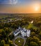 Nadasdladany, Hungary - Aerial view of the beautiful renovated Nadasdy Mansion Nadasdy-kastely at the small village of Nadasdlad