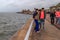 NADOR, MOROCCO - MAY 21, 2017: Group of the young men in Nador near Mar Chica lagoon. Nador is a coastal city and provincial