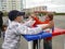 Nadym, Russia - June 28, 2008: Competitions on arm-wrestling. St