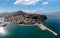 Nafplio or Nafplion city, Greece, Old town and fortress aerial drone view