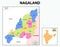 Nagaland map. Nagaland administrative and political map. Nagaland map with neighboring countries and borders.