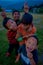 NAGARKOT, NEPAL OCTOBER 11, 2017: Unidentified group of playful little children playing and enjoying time with their