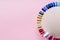 Nail art design wheel. Set of false nails for manicure. Varnish color palette for nail painting. Artificial nails on