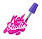 Nail Art Studio Logo Design Concept. Brush with Pink Polish Splash and Typography Female Manicure and Pedicure Salon