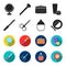 Nail file, scissors for nails, perfume, powder with a brush.Makeup set collection icons in black,flet style vector