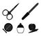 Nail file, scissors for nails, perfume, powder with a brush.Makeup set collection icons in black style vector symbol