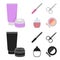 Nail file, scissors for nails, perfume, powder with a brush.Makeup set collection icons in cartoon,black style vector
