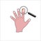 Nail fungus medical illustration, human hand with magnifier magnifying finger affected nail fungus