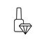 Nail hardener, linear icon. Bottle of firming polish and diamond. Black simple illustration of nail repair, fixing varnish,