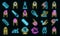 Nail icons set vector neon