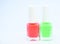 Nail polish bottles. Beauty and care concept. Nail polish white background. Durability and quality polish coating. Gel