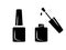 Nail polish with brush icon. Black whole and open bottle with liquid for stylish painting