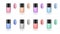 Nail polish collection. Palette for manicure. Isolated cosmetics bottles and colorful nails vector set