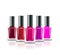 Nail polish isolated glass bottle colors. Realistic beauty manicure paint containers. Cosmetic female nail polish product