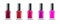 Nail polish isolated glass bottle colors. Realistic beauty manicure paint containers. Cosmetic female nail polish product