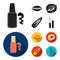 Nail polish, tinted eyelashes, lips with lipstick, hair clip.Makeup set collection icons in black, flat style vector