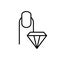 Nail Strengthener. Finger with manicure, crystal. Linear icon. Black illustration of nail care, treatment. Contour isolated vector