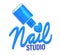 Nail Studio Icon or Tag Concept. Blue Polish Bottle and Typography Creative Manicure or Pedicure Beauty Salon Label