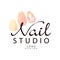 Nail studio logo, design element for nail bar, manicure saloon, manicurist technician vector Illustration on a white