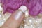 Nails with a French manicure with a gold stripe