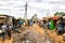 Nairobi, Kenya - August, 2019: Kibera slum in Nairobi in summer. Kibera is the biggest slum in Africa. Slums in Nairobi, Kenya