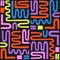 Naive bright playful squiggle seamless pattern on black. Abstract matisse pattern in bright childish colors. Messy graffiti