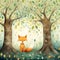 a naive illustration depicting a fox sitting in a forest - generative AI