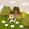 A naive illustration of a farm. Cow, sheep and flour station.