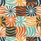 Naive playful abstract shapes in squares seamless pattern