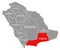 Najran red highlighted in map of Saudi Arabia