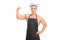 Naked chef with an apron showing his biceps