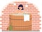 Naked girl in barrel is resting in sauna. Female character in hot steam. Lady cleans skin in banya