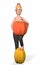 naked girl in black pants stands with a pumpkin covering her breasts on a white background 3d-rendering