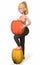 naked girl in black pants stands with a pumpkin covering her breasts on a white background 3d-rendering