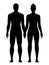 Naked man and woman holding each others hands. Young couple black silhouette vector illustration.