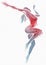 Naked Modern Dancer Red-Blue Watercolor on White