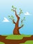 Naked tree start to grow green leaf and bloom in spring season, cartoon vector illustration. Park landscape in spring.