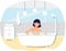 Naked woman sitting in bathtub with hot water in home sauna. Trendy bathroom modern interior design