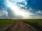 Nakhonayok Thailand-August 9th 2016:pathway near rice feild at sunset