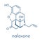 Naloxone opioid receptor antagonist. Drug used in treatment of opioid overdose. Skeletal formula.