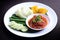 Nam Prik Aong (Northern Thai Meat and Tomato Spicy Dip) and blanched vegetable