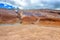 Namafjall Hverir geothermal area in Iceland. Stunning landscape of sulfur valley, panoramic view of Namafjall mountain and sky