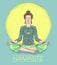 Namaste card with woman practice yoga meditation, lotus pose